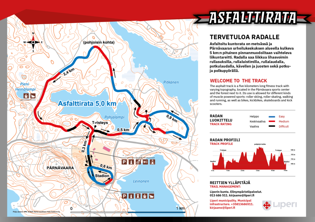 Pärnävaaran asfalttiradan piirretty kartta